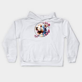 Soft Coated Wheaten Terrier Revels in Spring Cherry Blossoms Kids Hoodie